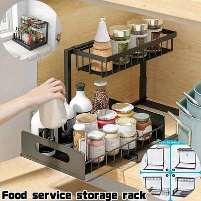 1pc Sliding Storage Rack, Iron Shelving Unit, Food Service Organizer Rack, Cast Iron Pull-Out Cabinet Divider, Adjustable Kitchen Cabinet Organizer, Under Sink Storage Rack, Detachable Home Utility Shelf, Bathroom Organizer Rack, Soap Dish & Toothbrush Holder, Suitable For Kitchen And Bathroom Cabinets, Storage & Organization, Kitchen & Dining, Kitchen Storage Rack, Multipurpose Household Essential