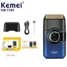 Kemei KM-T389 男士电动剃须刀,旋转式设计,配备两个浮动刀头,干湿两用,IPX7 级防水,旋转式设计,带 LED 显示屏,可修剪胡须,USB Type-C 充电,无线设计 - 彩色 - 查看 14