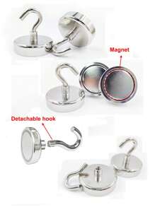 4 件重型磁性挂钩，110 磅钕磁铁挂钩，用于悬挂，强力磁性挂钩，带挂钩，适用于巡航、窗帘、家庭、厨房、工作场所 - 彩色 - 查看 4
