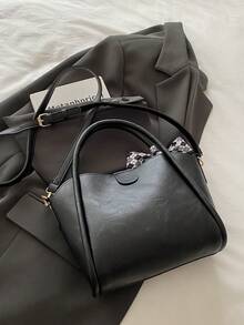 Women's New Solid Color PU Fashion Mother Handbag Versatile Cross-Body Bag - Black - View 10