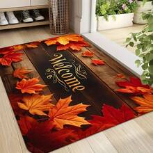 1 件现代木纹门垫，枫叶图案，防滑水晶天鹅绒入口垫，防尘户外地毯