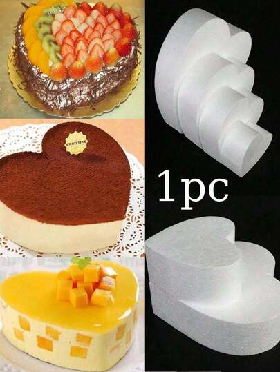 1个泡沫蛋糕模型，白色泡沫蛋糕模型，心形泡沫塑料仿真模型，用于装饰和制作、烘焙展示、婚礼蛋糕设计、生日蛋糕、聚苯乙烯胚胎蛋糕装饰练习蛋糕模型，适合情人节婚礼展示