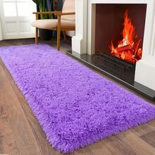 Soft Fluffy Shag Throw Area Rug, 2x4 Black, Non-Slip Bedroom, Hallways, Bedside, Dorm, Living Room - Long Shaggy Rug - 紫色 - 查看 4