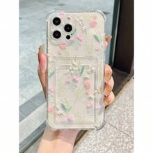 Spring Printed Transparent Card Holder Phone Case With Card Slots - Trong suốt - Xem 1
