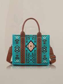 2pcs/Set Bohemian Vintage Women Handbag & Crossbody Shoulder Tote Bag With Wallet - Màu ngọc lam - Xem 5