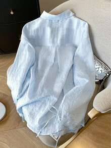 Women's Casual Lace Bow Decor Sun Protection Top, Spring/Summer - Blue - View 2