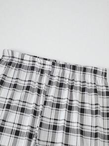 4 piezas Conjunto de pijama de manga larga para hombre, traje de ropa de estar por casa con estampado a cuadros