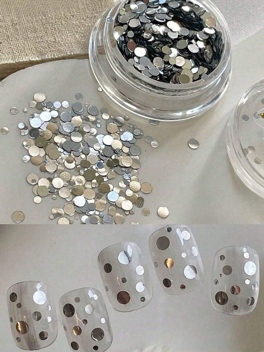 1 盒银色、金色、黑色、白色圆形亮片组合，全新闪亮圆点亮片随机混合，超级闪光美甲亮片组合，极简主义美甲装饰，美甲沙龙用品指甲指甲饰指甲宝石