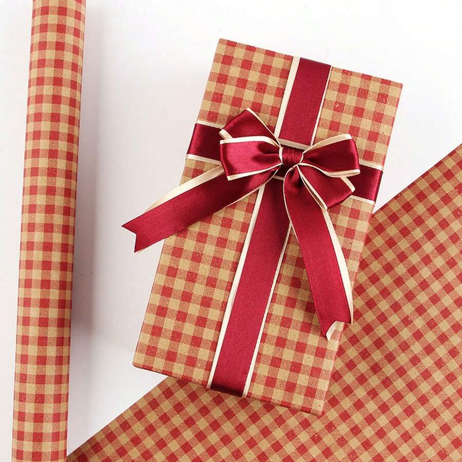 6pcs Mixed Colors Christmas And New Year Holidays Wrapping Paper Retro Kraft Paper Red Plaid Birthday Gift Party Gift Wrapping Paper