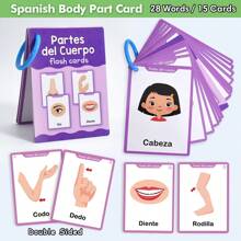 Lachilly 15 件儿童西班牙语身体部位闪卡 - 西班牙语 28 个单词教育词汇幼儿学龄前学习工具蒙特梭利玩具 - 彩色 - 查看 14