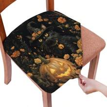 1/4/6/40 piezas Fundas de silla con estampado de gatitos, murciélagos y calabazas de temática de Halloween, de fibra de leche elástica y extraíble, para sillas de restaurante, cocina, comedor, hotel - Fundas de cojín de silla cuadradas extraíbles y suaves