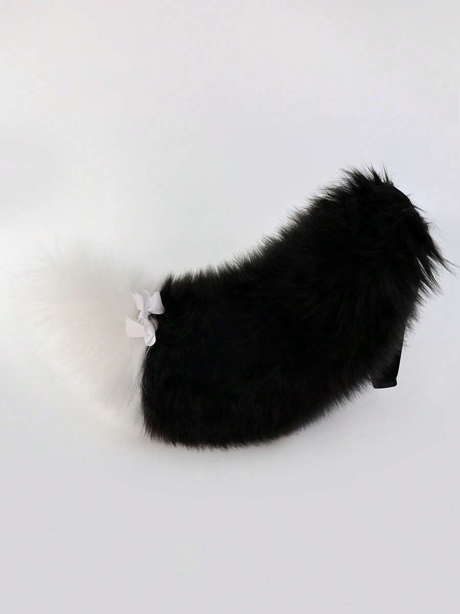 Fox Tail Costume Cosplay Handmade Animal Tail Plush Fluffy Tail Multi-Color Simulation Dog Tail Lolita Fox Comic Exhibition Accessories Halloween Party Cute Accessories - 黑與白 - 查看 1