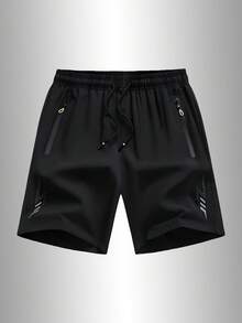 Bộ 3 quần short thể thao nam, dáng rộng, nhanh khô, có sọc phản quang, túi, khóa kéo và dây rút ở eo, thích hợp cho tập thể dục, chạy bộ và các hoạt động ngoài trời mùa hè. - Nhiều màu - Xem 3