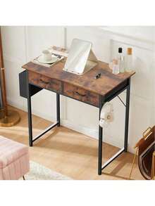 32 Inch Small Desk With Fabric Drawers – Vanity Table With Storage Drawer & Bag. Writing Desk For Bedroom/Study, Small Spaces - 鏽棕色 - 查看 3