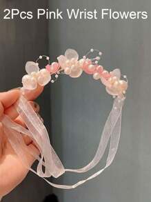 Gefälschte Perlen Handblume für Mädchen als Brautjungfer, Hochzeit Schnürblume, Braut Ballzubehör, Tanzbparty Deko, neue Girlande Super Fee Handblume für Geburtstagsmädchen, Aufführungs-Haaraccessoires, Geburtstagsgeschenk, Hochzeit Blumenmädchen Handblumen