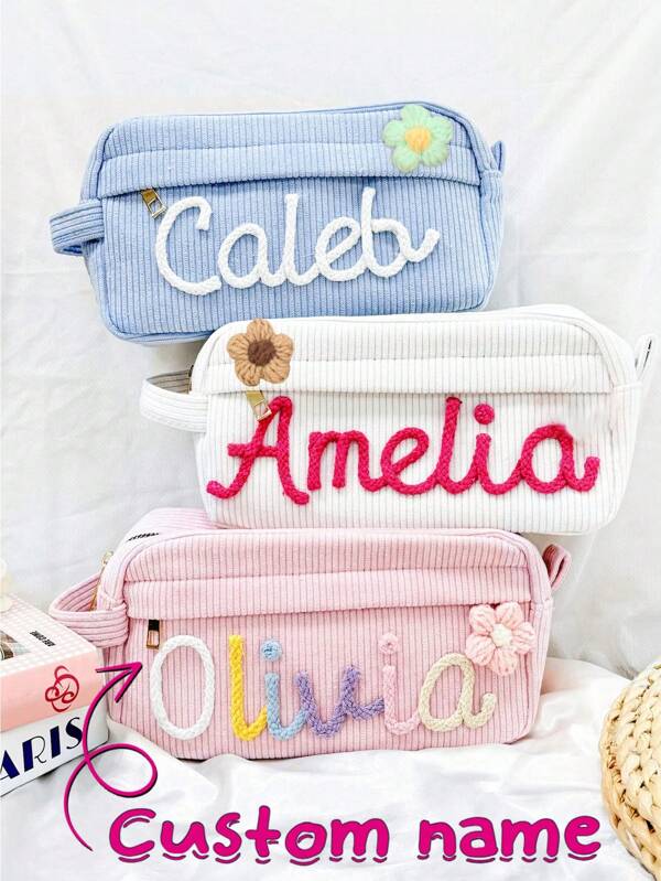 Custom Yarn Name Pencil Case, Personalized Corduroy Pouch, Back To School Gift, Girls School Supplies, Monogram Pencil Bag, Girls Birthday Gift Pencil Case Large Capacity Pencil Pouch Handheld Pen Bag Cosmetic Gift For Office School Teen Girl Boy Men Women Adult,Multi-Functional,Ornamental,Reusable,Modern,Colorful,Cute,Vintage,Cartoon,Kawaii,Custom,Personalized,Unique,Customized,Workers,Clients,Students,For Business/Work/Office,For School,Vacay Vibes,Junior High School Students, Middle School Students, High School Senior High School Students, College Students, University Students, Freshman, Sophomore