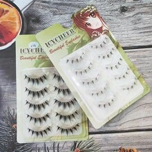 10 对睫毛套装 - 上睫毛 + 下睫毛，山茶花尖端，自然外观，一体式 + 流苏仿手绘下睫毛，透明茎，浅欧亚卡通眼妆，适合舞台表演、派对