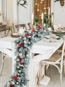 180cm Artificial Pine Tree Christmas Wreath, With Pine Cones, Holiday Home Farmhouse Decor, Faux Green Plants, Pine Needles, Pine Cone Vines, Winter Greenery Wreath, Suitable For Holiday Fireplace Mantel, Fireplace, Table Runner, Center Piece Decor, Realistic Cedar Faux Evergreen, Tabletop Decor, Christmas Decoration, Artificial Plants - Multicolor - View 5