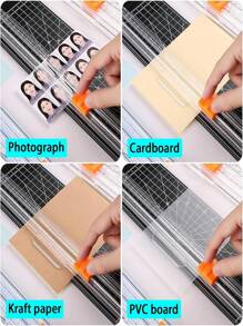 1 pieza Cortador de papel manual compacto - Cortador de fotos mini multicolor con patrón de cuadrícula, para un corte preciso, ideal para scrapbooking y manualidades, plástico duradero, hoja deslizante bidireccional compacta y portátil, para cortar papel, recortar fotos, manualidades, útiles escolares y de oficina, uso doméstico. Estilo de color aleatorio