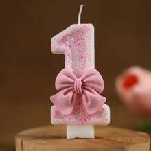 1pc 0-9 Birthday Number Candle With Pink Bow Decoration, Digital Number Cake Topper Candle For Birthday Cake, Wedding Anniversary, Engagement, Graduation Party Cake Decor Gifts - Pink - View 8