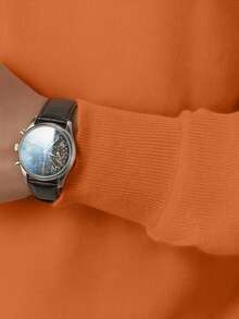 Men's Solid Color Long Sleeve Casual Versatile Mock Neck Sweater, For Fall Winter - Orange - View 4