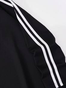 Shwiy Men's Fashionable Casual Sports Italian Text & National Flag Print Long Sleeve T-Shirt With Black Stripes, Suitable For School, Daily Wear, Streetwear - Black - View 5