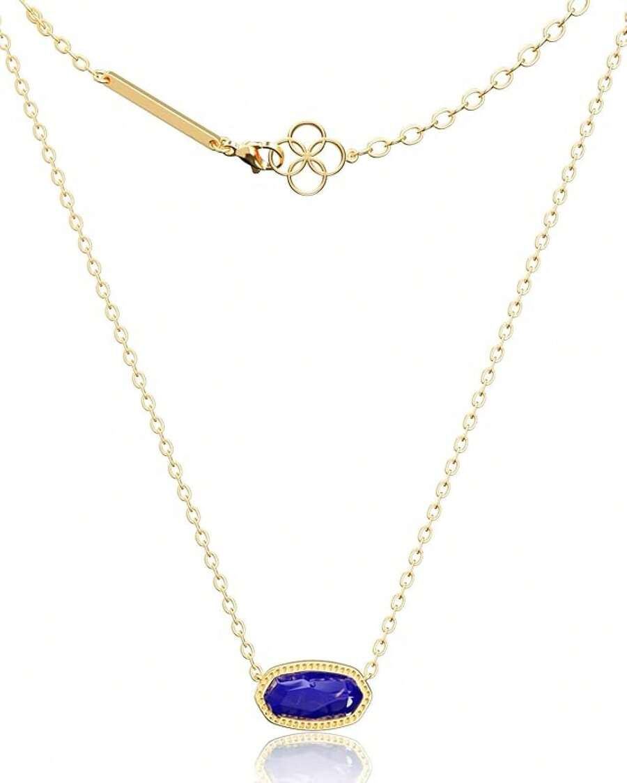 AICase - Collar con colgante de corazón chapado en oro de 18 quilates para mujer, joyería de longitud ajustable, regalo de aniversario de cumpleaños para mujeres, madre, hermana, amigas, ella, esposa - Azul - Ver 1