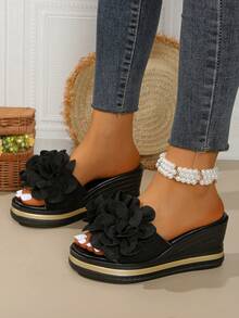 Sandalias de plataforma con suela gruesa para niña, tacones de cuña impermeables, elegantes, minimalistas, de unicolor, para verano, de punta abierta