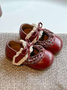 2-14 Years Old Kids' Soft Bottom Casual Flats, Comfortable Toddler Non-Slip Outdoor Running Shoes, Bowknot Decor Princess Shoes, Breathable Leather Surface, Suitable For Daily Wear And School, Girls