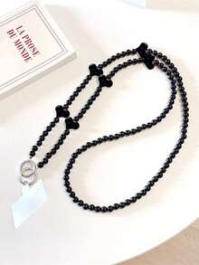 1pc Silver Heart Beaded Phone Lanyard Strap, Cross-Body Chain For Bag, Water Bottle, Approx. 120cm Length, Includes Clear Pad - Silver - View 9