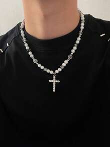 1pc High-End European And American Style Faux Pearl Choker Necklace For Men And Women With A Cold Heavy Sense Of Design And Thorn Insert - Multicolor - View 7