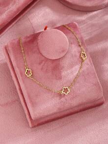 1pc Classic Fashion Simple Five-Leaf Flower Girls Clavicle Chain Necklace Stainless Steel Jewelry For Teen Summer Beach Vacation Holiday Jewelry For Daily Life ﻿