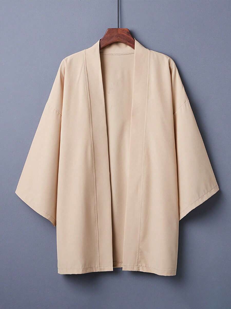 复古宽松纯色百搭和服罩衫,中国风汉服风格动漫角色扮演外套,沙滩罩衫,防晒 - 卡其色 - 查看 1