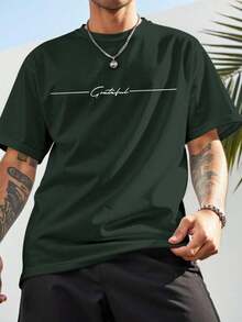 Simple Gratitude Plus Size Men's Round Neck Short Sleeve T-Shirt Summer Fashion - 深灰色 - 查看 3