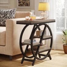 LITTLE TREE Industrial Side Table,  4-Tier Narrow End Table With Storage, Geometric Metal Frame Wooden Sofa Side Table, Modern Style Bedside Table For Living Room, Home Office, Bedroom, Grey - 灰色 - 查看 6
