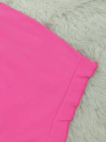 2pcs Women Solid Color Casual Sweet Knitted Round Neck Short Sleeve Top And Ruffle Hem Shorts Set, Suitable For Home Wear, Summer - Hot Pink - View 10