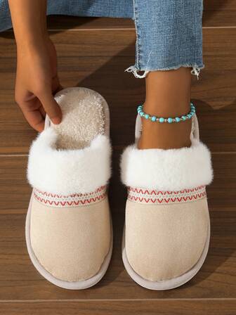 Womens Slippers Fluffy Cozy Fashion Slippers Warm Soft House Slippers,House Slippers Women,Women's Sandals Platform Snow Boots - Warm And Durable Shoes For Outdoor Non Slip Comfort, Winter Slippers With Thickened Flat Soles