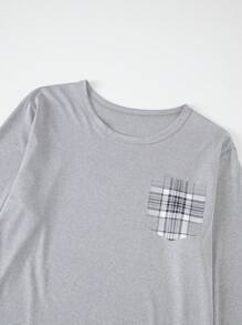 4 piezas Conjunto de pijama de manga larga para hombre, traje de ropa de estar por casa con estampado a cuadros