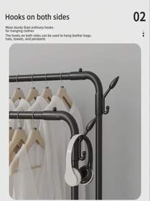 单杆衣架，双杆衣架，带储物架、挂钩和轮子，用于悬挂衣服和包包的金属衣架，多用途衣柜整理器，适用于壁橱收纳，衣物收纳