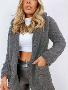 Simple Casual Party Wool-Like Fabric Furry COAT Daily WINTER - Gray - View 2