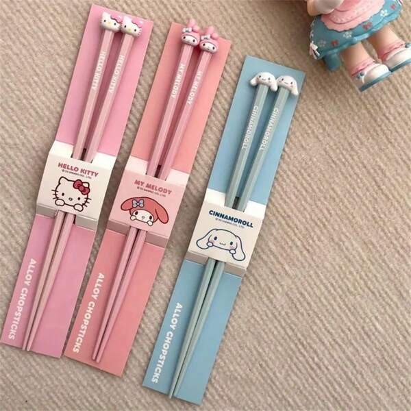 Sanrio (Authorized) 1 Set Of Exquisite Chopsticks With 2 Pieces Per Set, Katy Cat Meat Cinnamon Melody Crystal Chopsticks, Suitable For Restaurants, Kitchens, Home And Outdoor Use, Easy To Clean, Non Slip, Fashionable And Beautiful Gifts, Birthday Gifts, Christmas Gifts, Perfect Choice For All Seasons