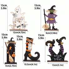 1pc/5pcs Halloween Wooden Sign Decoration Set, 5 Classic Styles For Halloween Indoor Decoration, Table Centerpiece, Halloween Ambiance Decorative Wooden Ornament, Halloween Decoration Home Decor Fall Decor Room Decor Autumn Decor - Multicolor - View 4