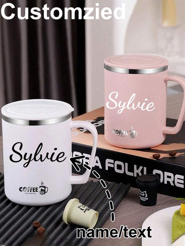 1pc Custom Stainless Steel Insulated Coffee Mug With Handle, 12oz Double Wall Vacuum Travel Mug, Tumbler Cup With Sliding Lid, Double-Layer Thermal Insulated Water Cup, Leak Proof & Anti Scalding Milk Coffee Cup, Large Capacity Drinking Cup Kitchen Drinkware, Suitable For Student And Adult Use In Home, School, Office, Outdoor Camping, Picnic,Multi-Functional, ,Ornamental,Reusable,Exquisite,Stylish,High-Quality,Colorful,Modern,Custom,Personalized,Unique,Ideal Gifts For Him,Ideal Gifts For Her,Boyfriend,Dad,Girlfriend,Mom,Family,Friends,Tea Room,Home,Garden,Office,For Anniversaries,For Valentine's Day,For Mother's Day,For Birthdays,For Father's Day,For Graduation,For Weddings,For Housewarming,Drinkware,Chic Design