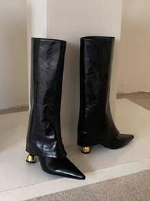 Autumn/Winter New Pointed Toe High Heel Riding Boots, European Style Slim Heel Tall Shaft Boots For Women,Kitten Heel Boots,Party - Black - View 2
