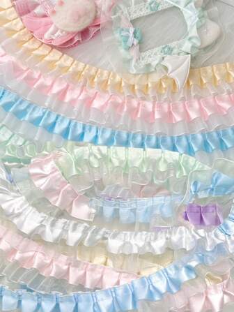 2-10 码缎面欧根纱蕾丝边饰 2 层褶皱荷叶边雪纺丝带 1.57 英寸褶皱边饰面料用于布料缝纫刺绣贴花婚礼工艺品丝带缝纫