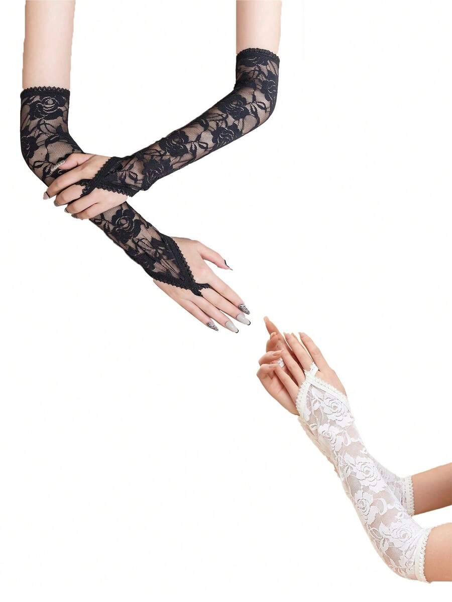 1 Đôi Găng tay hở ngón họa tiết ren thanh lịch dành cho nữ, thích hợp cho các hoạt động ngoài trời, giữ ấm tay thời trang thu đông