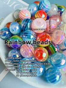 10pcs/20pcs/50pcs/100pcs/200pcs Minimalist Cute Acrylic 8mm/10mm/12mm/16mm Optical Rainbow Lollipop Round Beads, Random Color Mix For DIY Craft Necklace Pendant - Lollipop Series - View 30