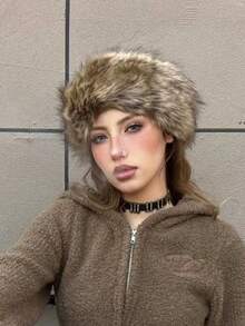 1 Pc Fashionable Brown Furry Winter Hat For Warmth Outdoors Suitable For Daily Use Autumn Accessories - White - View 3