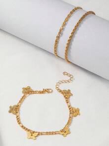 3pcs Set Minimalist Multi-Layer Metal Butterfly Pendant Anklet, Butterfly Braided Chain Anklet - Multicolor 1 - View 3