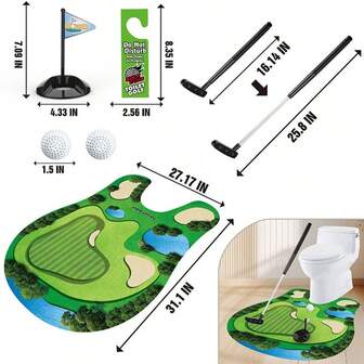 Mini Golf Putter Practice Mat Set With Putter, Ball And Hole - Made Of Canvas, Suitable For All Ages, Portable Toilet Golf Trainer For Home And Office - Ideal Gift For Golf Enthusiasts